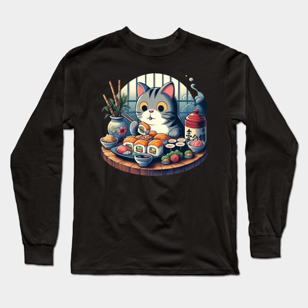 Sushi Cat Long Sleeve T-Shirt by Malus Cattus